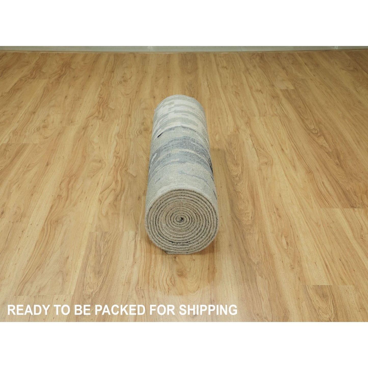 2'8"X19'10" Silver Gray Wool & Silk Modern Abstract Design Runner Rug