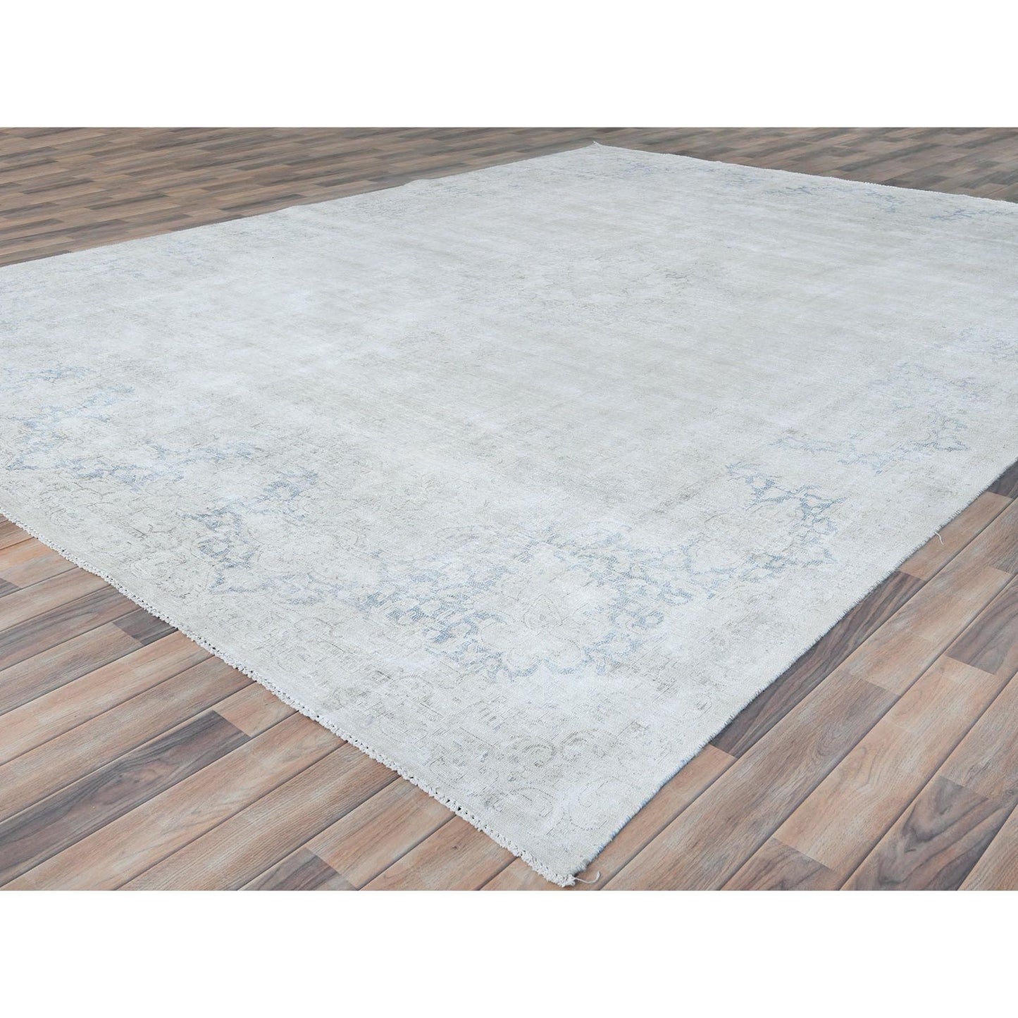 9'7"X12'10"Ivory Hand Knotted Old Farsian Karman Wool Distressed Look Rug