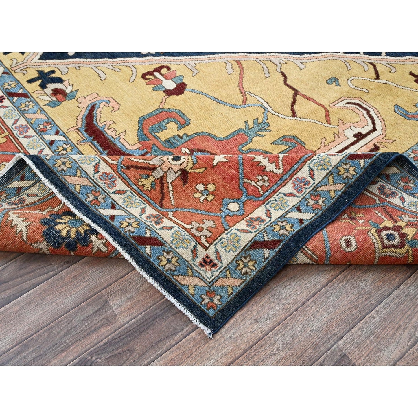 10'X13'10" Yellow Peshawar With Seeripe Heris Design Hand Knotted Wool Rug
