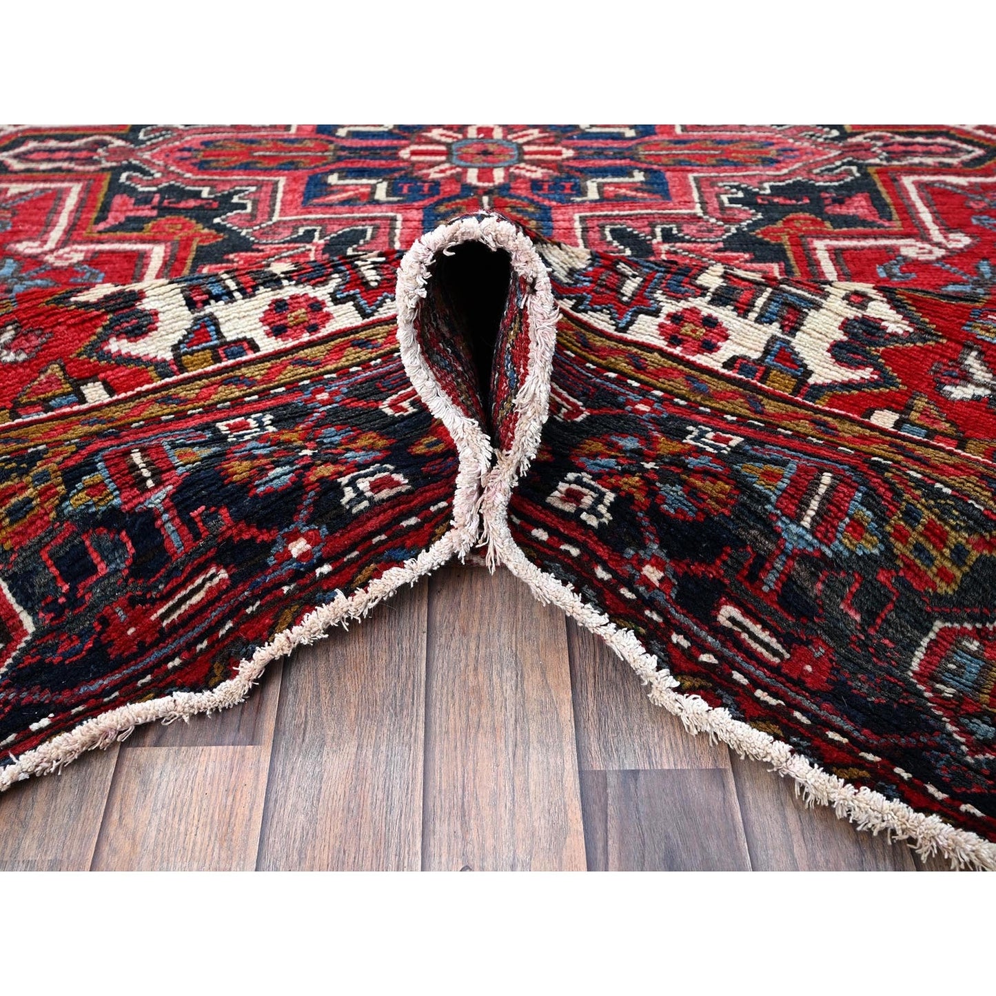 7'X9' Red Vintage Zoroastrian Heris Shaved Low 100% Wool Hand Knotted Rug