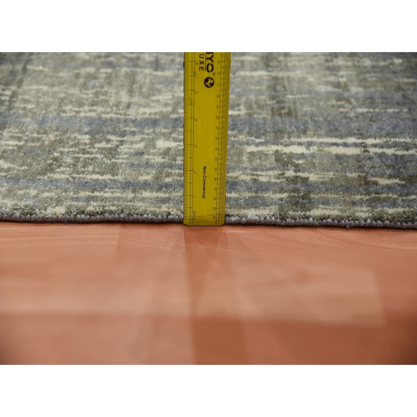 8'X8'4" Gray And Black Hand Knotted Modern Ombre Design Wool Square Rug