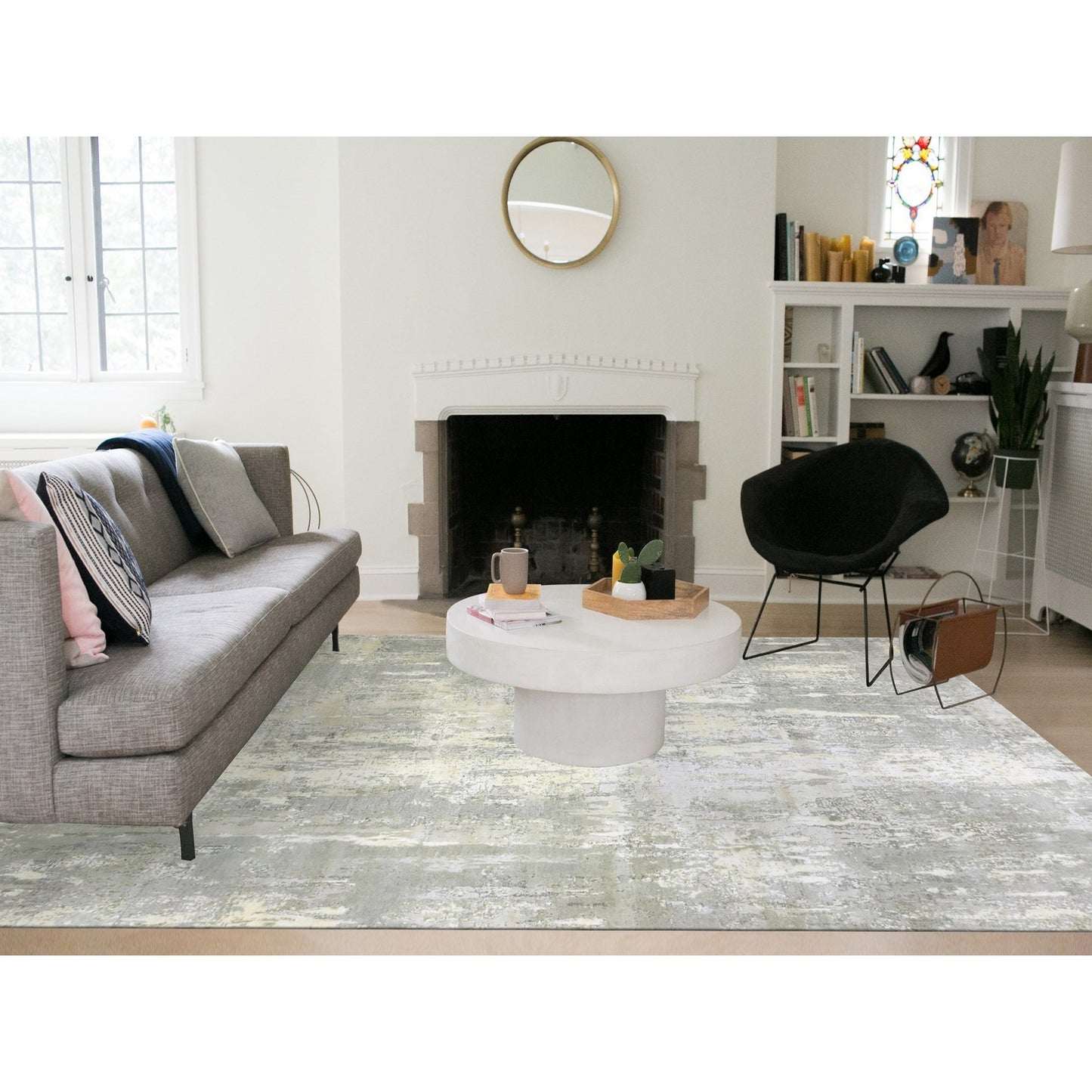9'X12'1" Gray Modern Abstract Design Wool And Silk Hand Knotted Rug