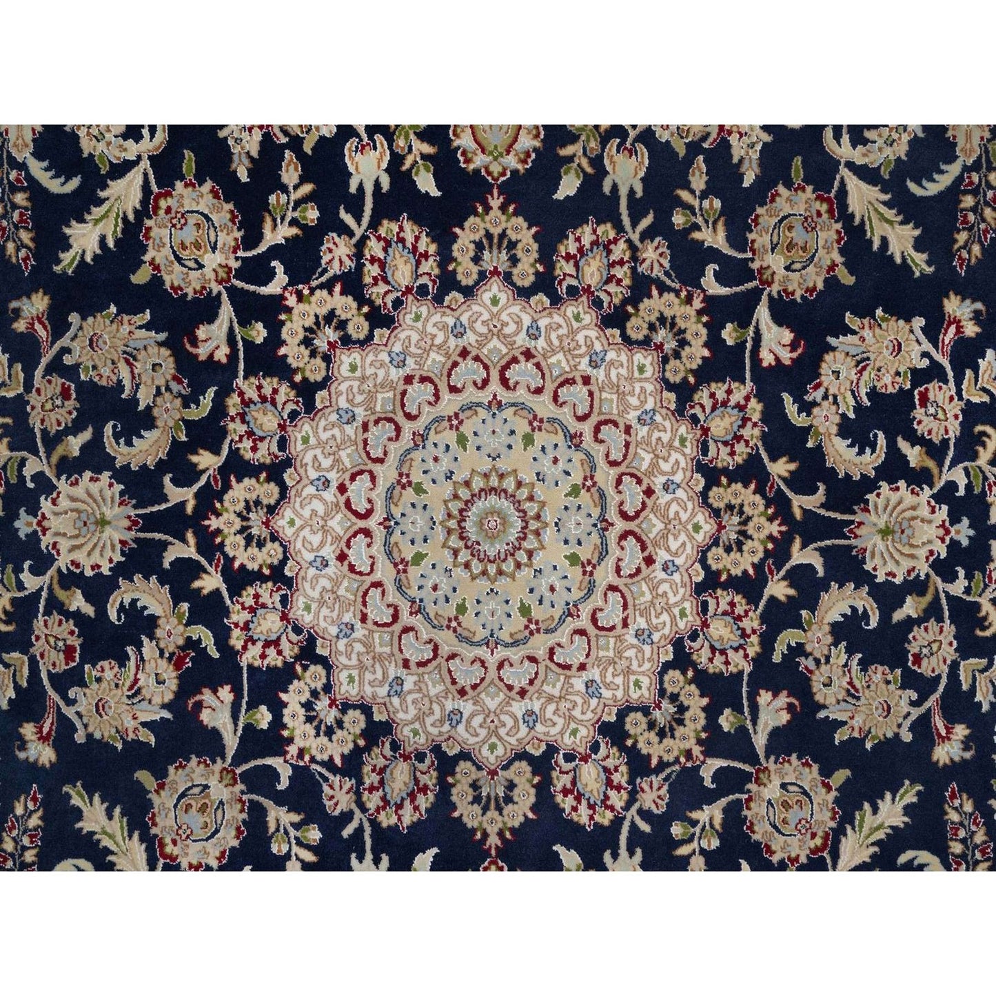 7'10"X10'3" Navy Nain Medallion Design Wool And Silk Hand Knotted Rug