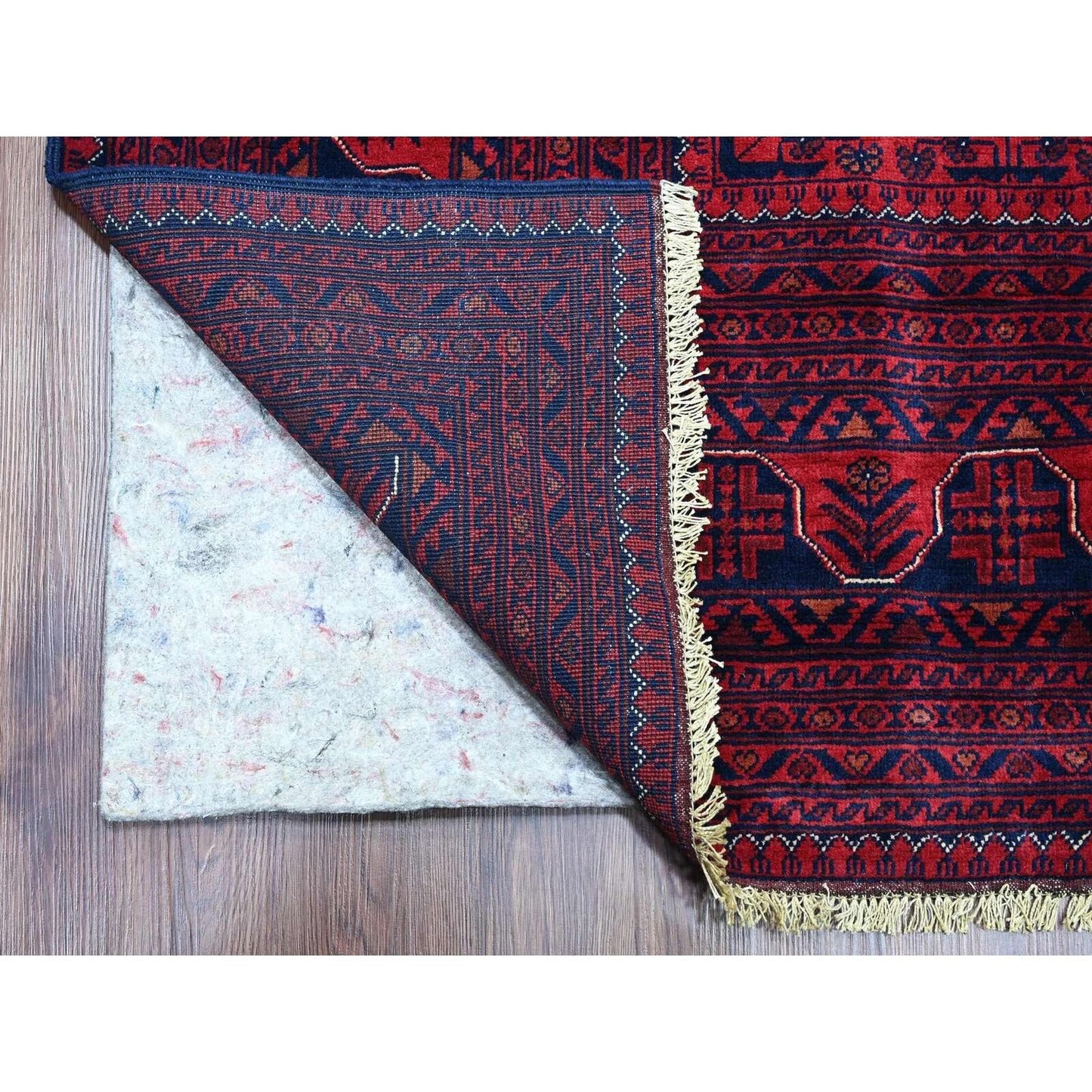 9'10"X12'10" Red Hand Knotted Afghan Khamyab Geometric Design Wool Rug