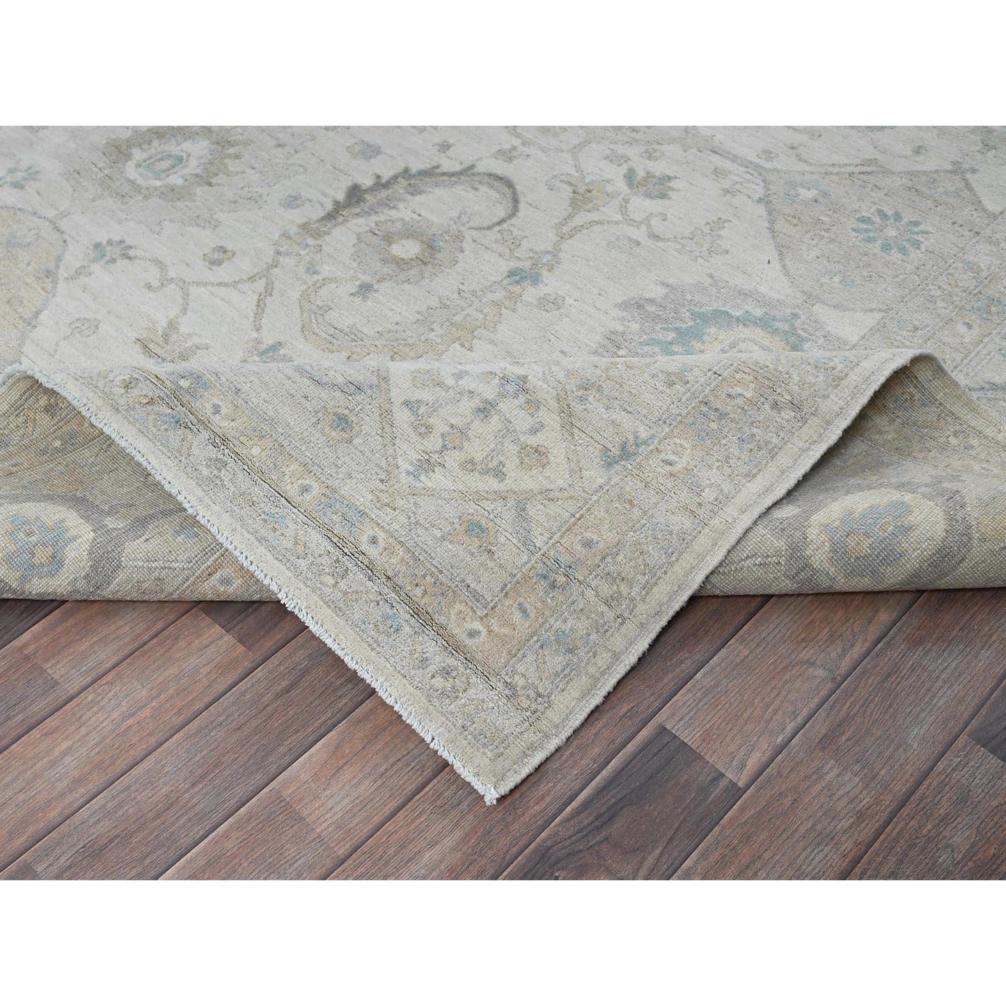 9'1"X11'8" Chiffon White White Wash Peshawar Hand Knotted Pure Wool Rug