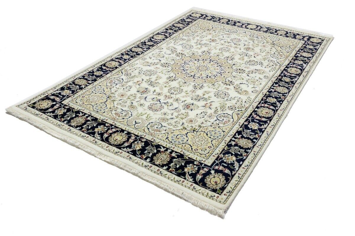 Hand-Knotted Indo-Nain Floral Medallion Rug