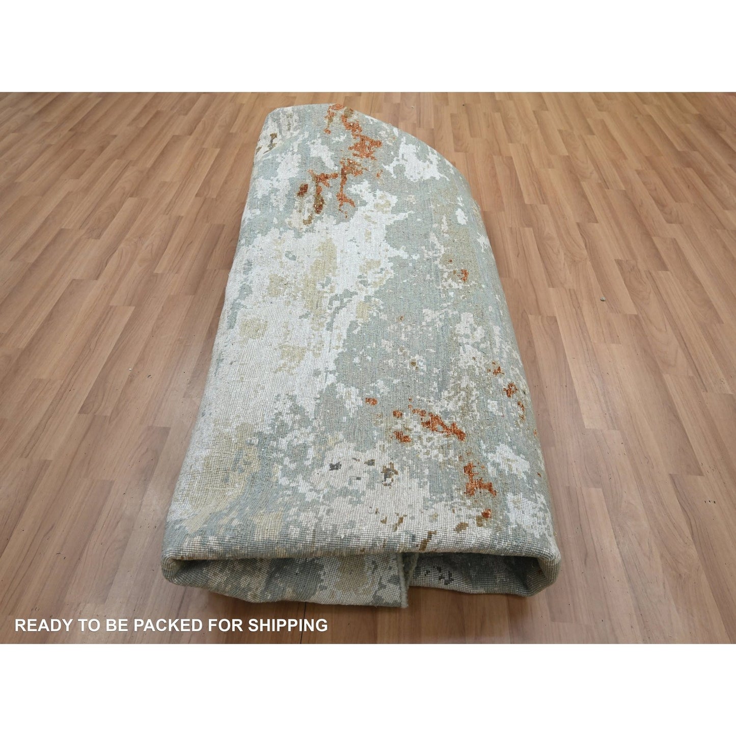 9'9"X9'9" Shades Of Gray Abstract Design Pure Wool Hand Knotted Round Rug