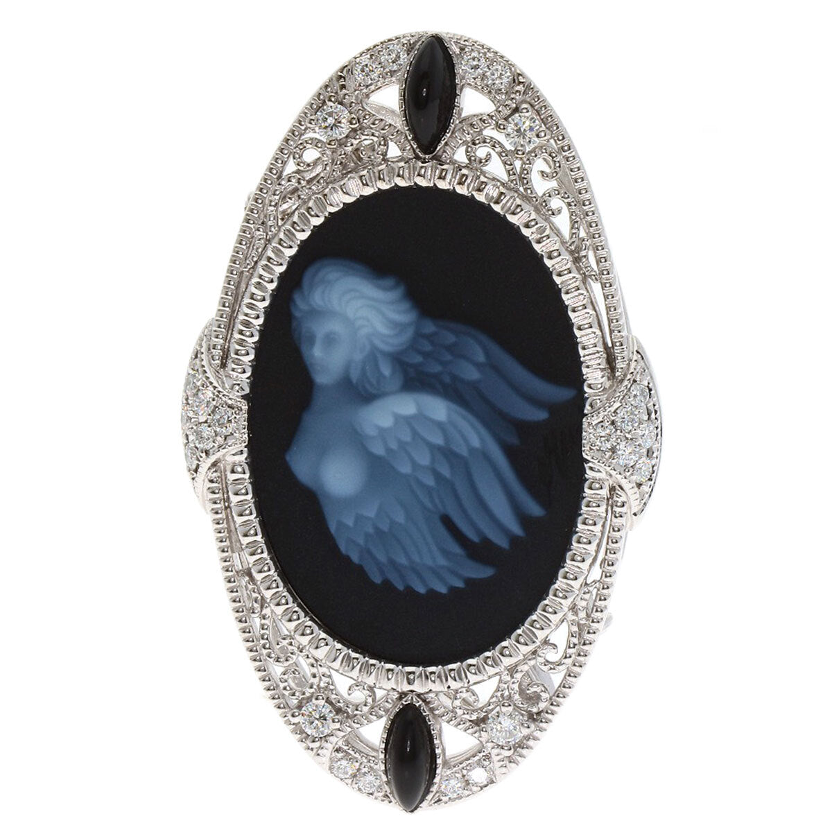 0.4Ct Agate Cameo Diamond Brooch Platinum Pt950