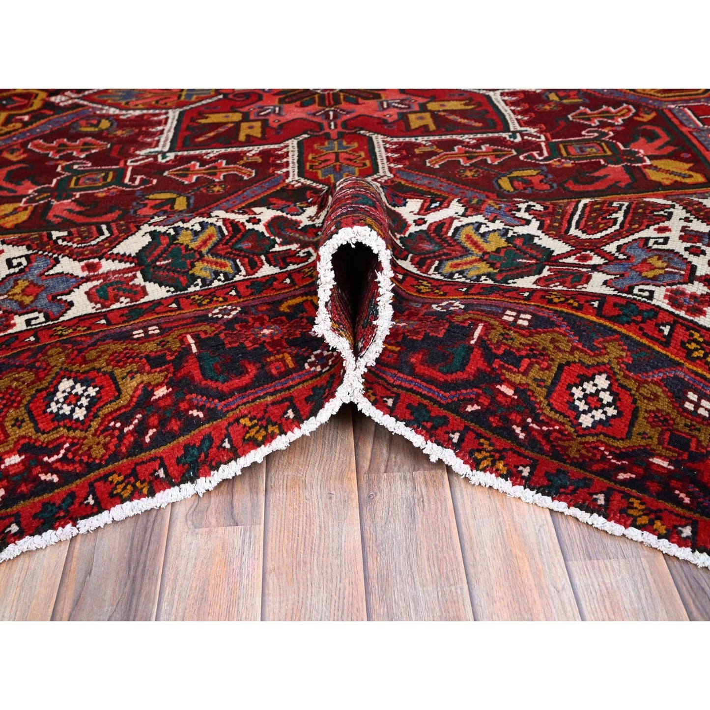9'1"X11'9" Cereza Red Wool Hand Knotted Vintage Zoroastrian Heris Clean Rug