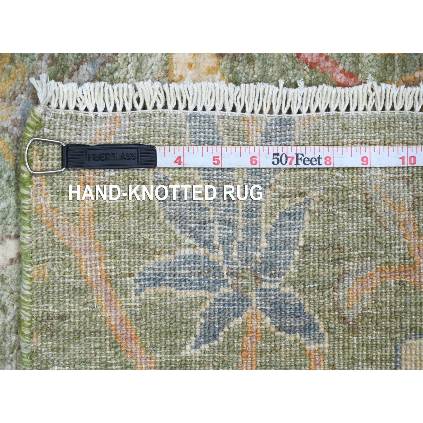 2'7"X19'9" Green Wool Afghan Peshawar Bird Design Hand Knotted Runner Rug