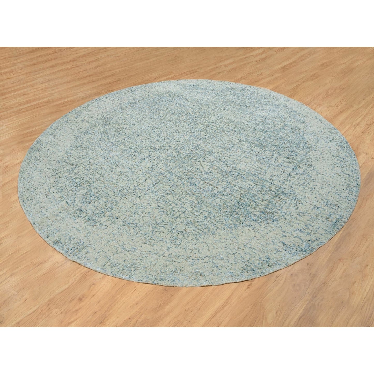 9'10"X9'10" Gray Wool And Silk Modern Jacquard Hand Loomed Round Rug