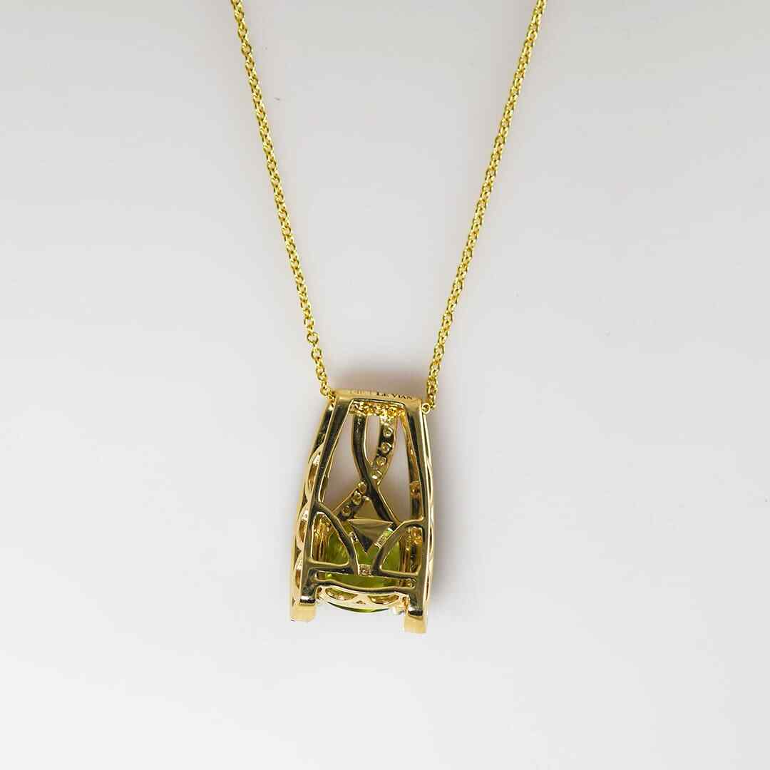 14K Yellow Gold Peridot & Diamond Necklace 4.9G