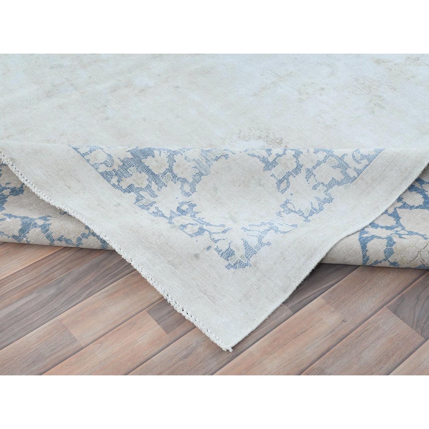 9'7"X13'10" Blue Hand Knotted Wool Distressed Shabby Chic Old Farsian Rug