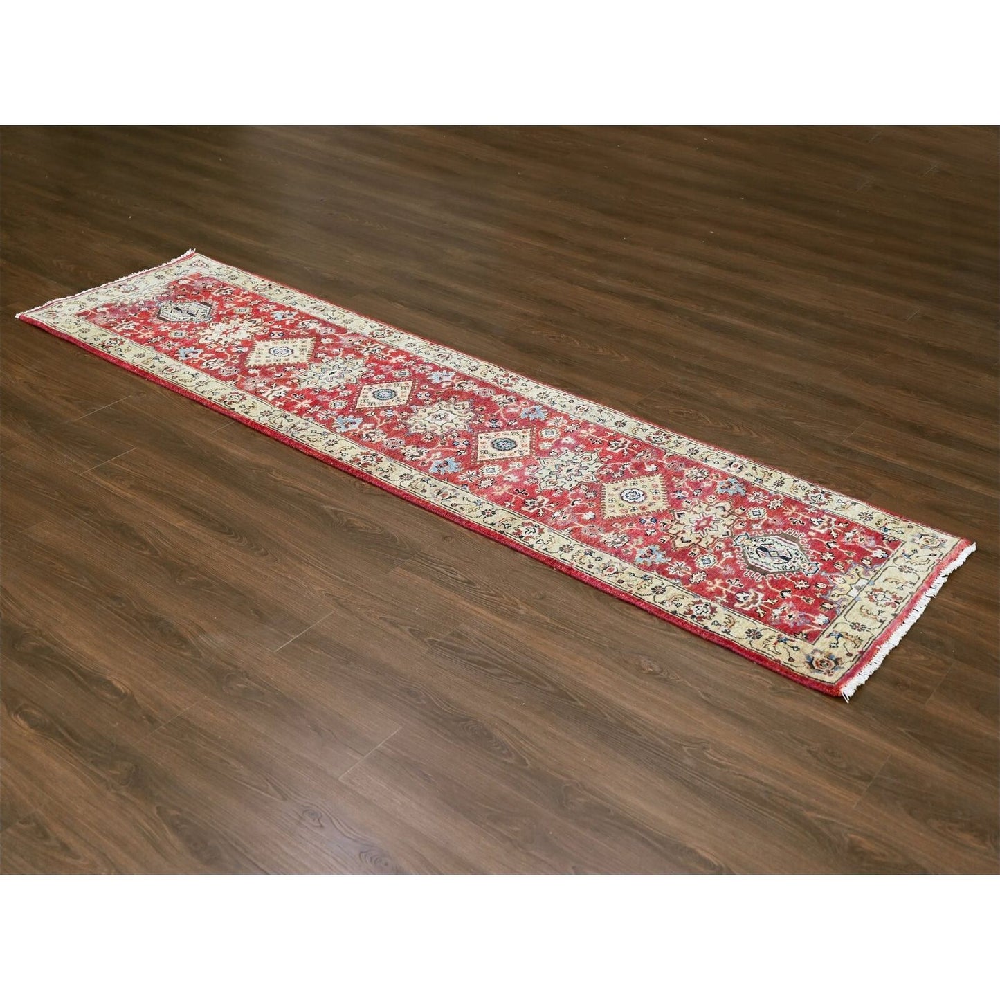 2'8"X10' Red Hand Knotted Wool Karajeh Design Runner Oriental Rug