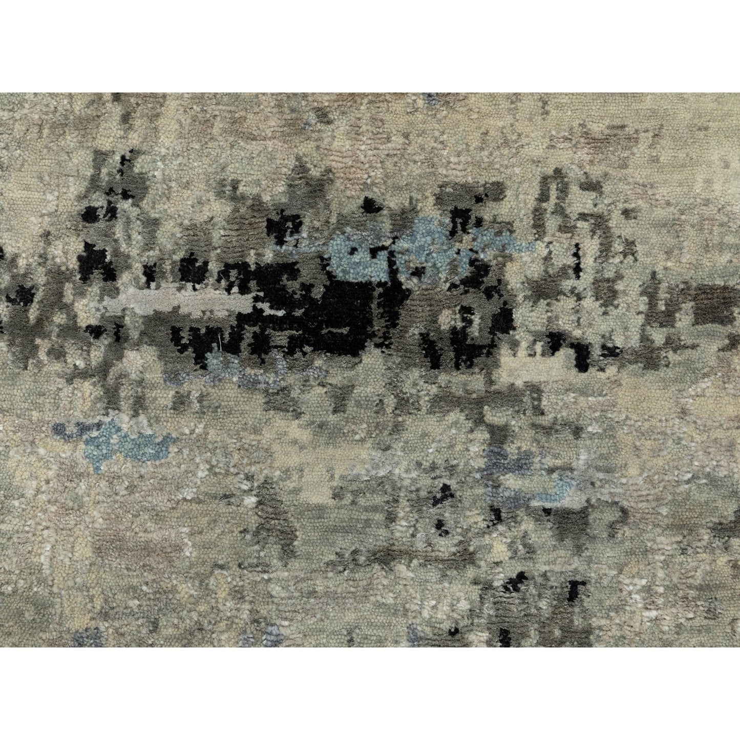 2'6"X5'10" Abstract Design Silver-Blue Hand Knotted Wool-Silk Runner Rug