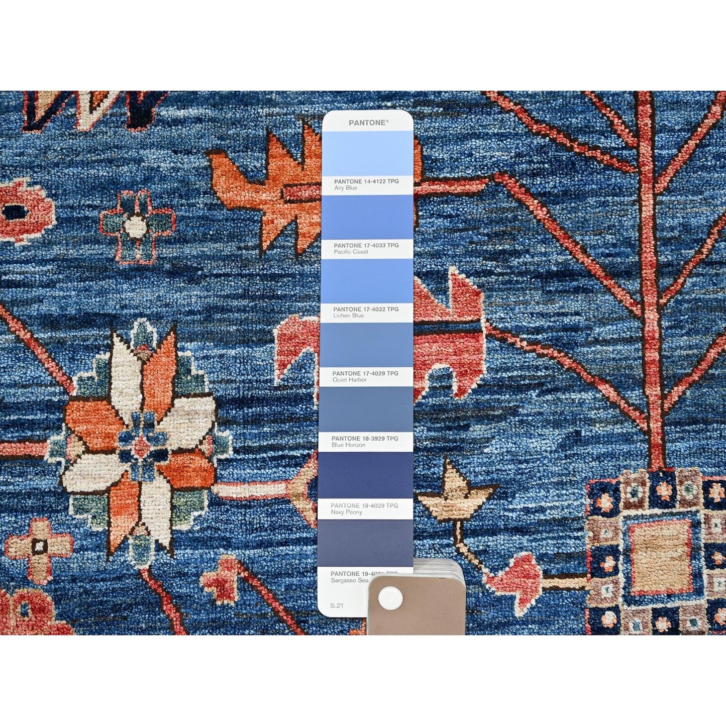 10'X13'10" Imperial Blue Heris All Over Design Soft Wool Hand Knotted Rug