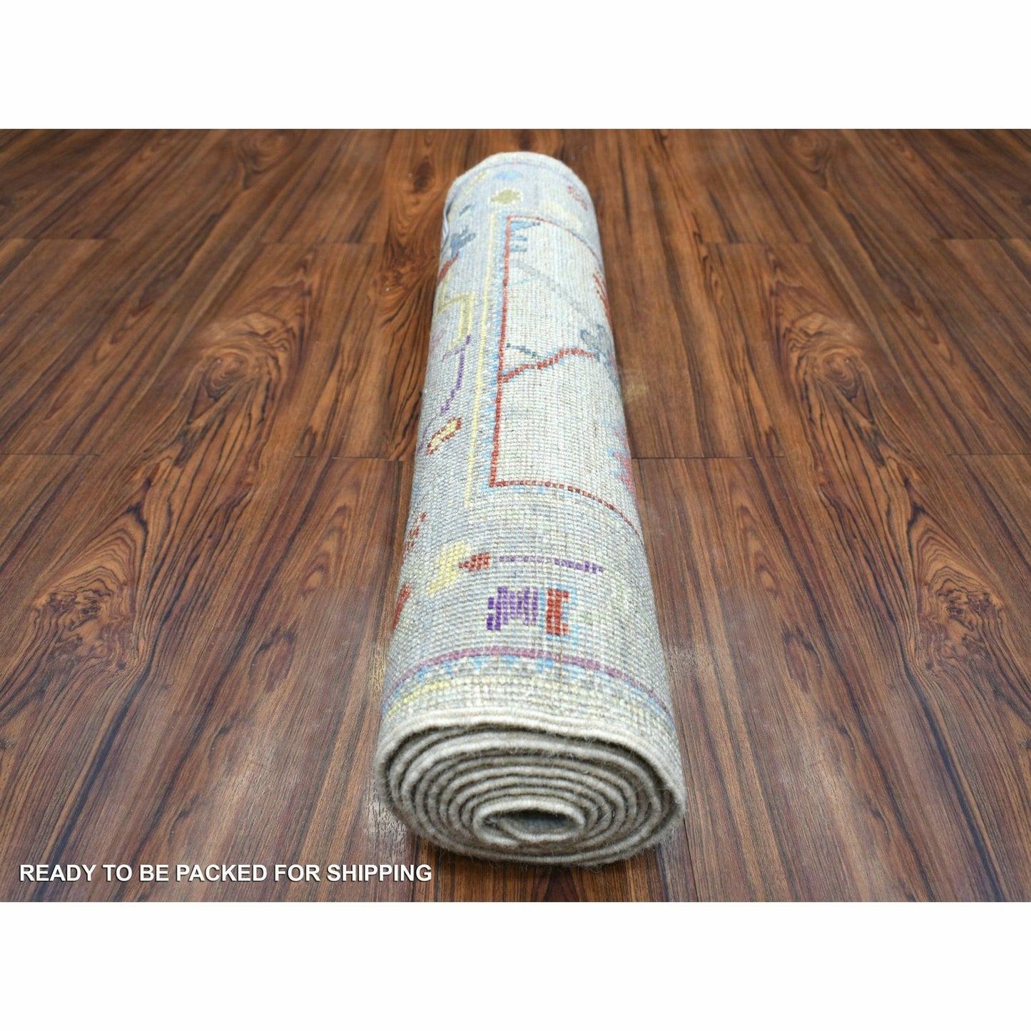 2'5"X9'8" Gray Pure Wool Hand Knotted Afghan Angora Ushak Runner Rug