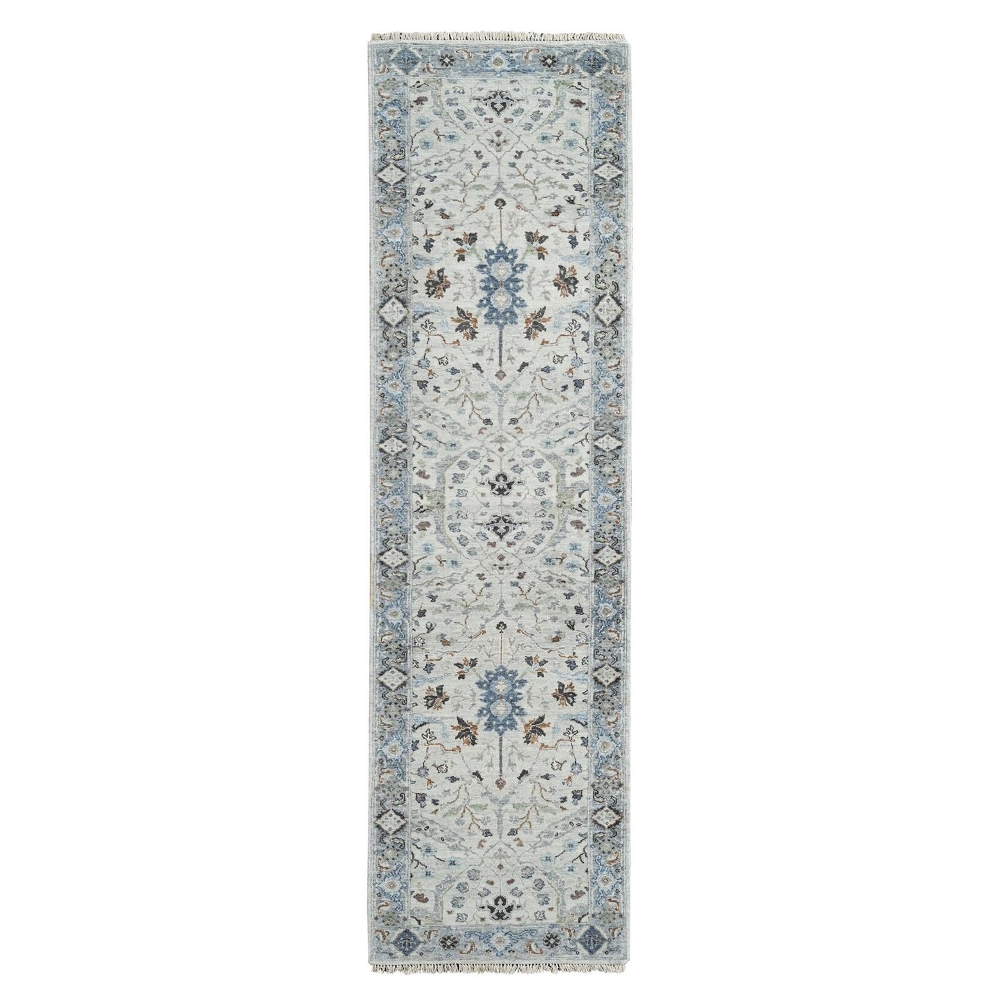 2'6"X9'10" Pastel Gray Denser Weave Oushak Wool Hand Knotted Runner Rug