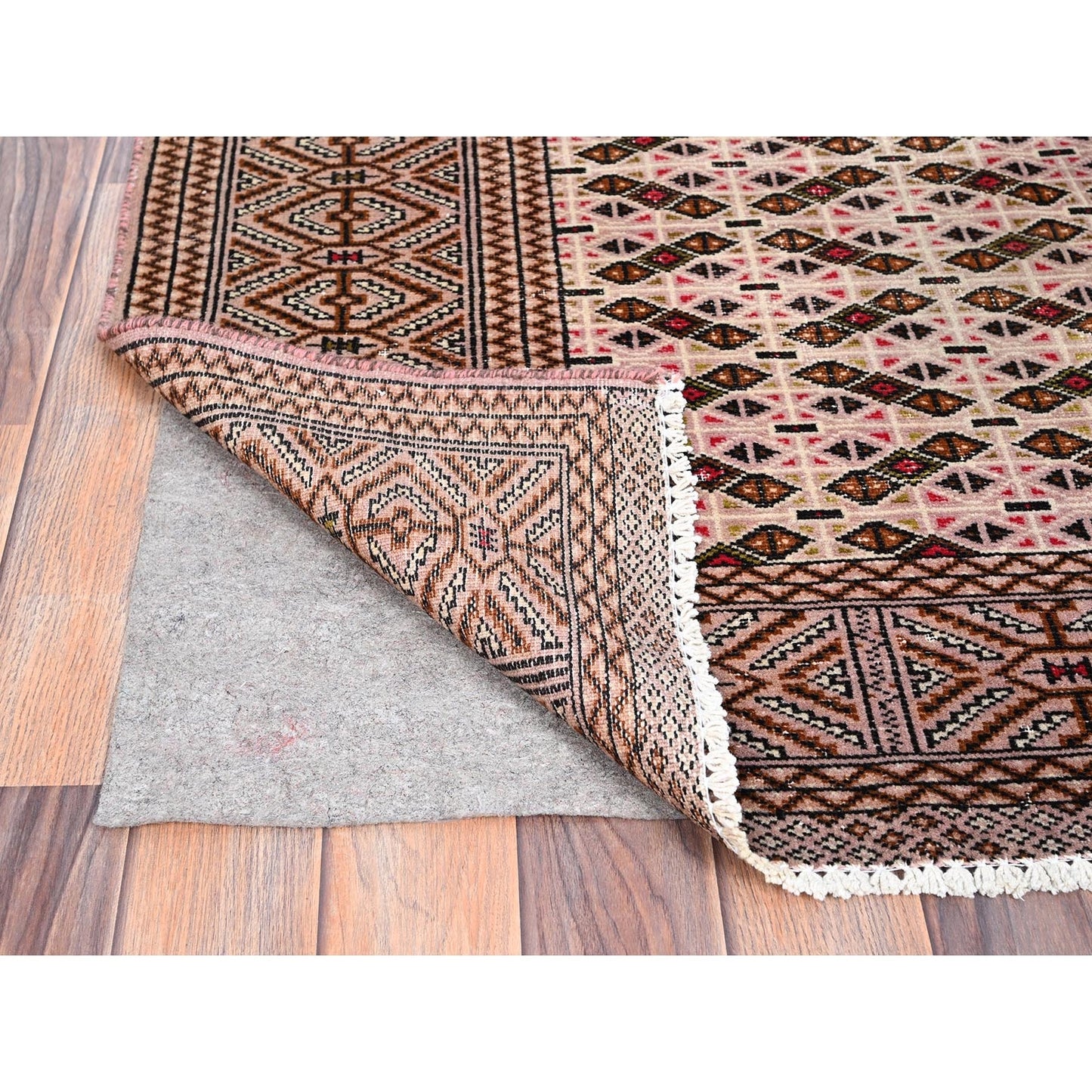 4'4"X6'1" Pink Vintage Tourkaman Worn Wool Hand Knotted Oriental Rug