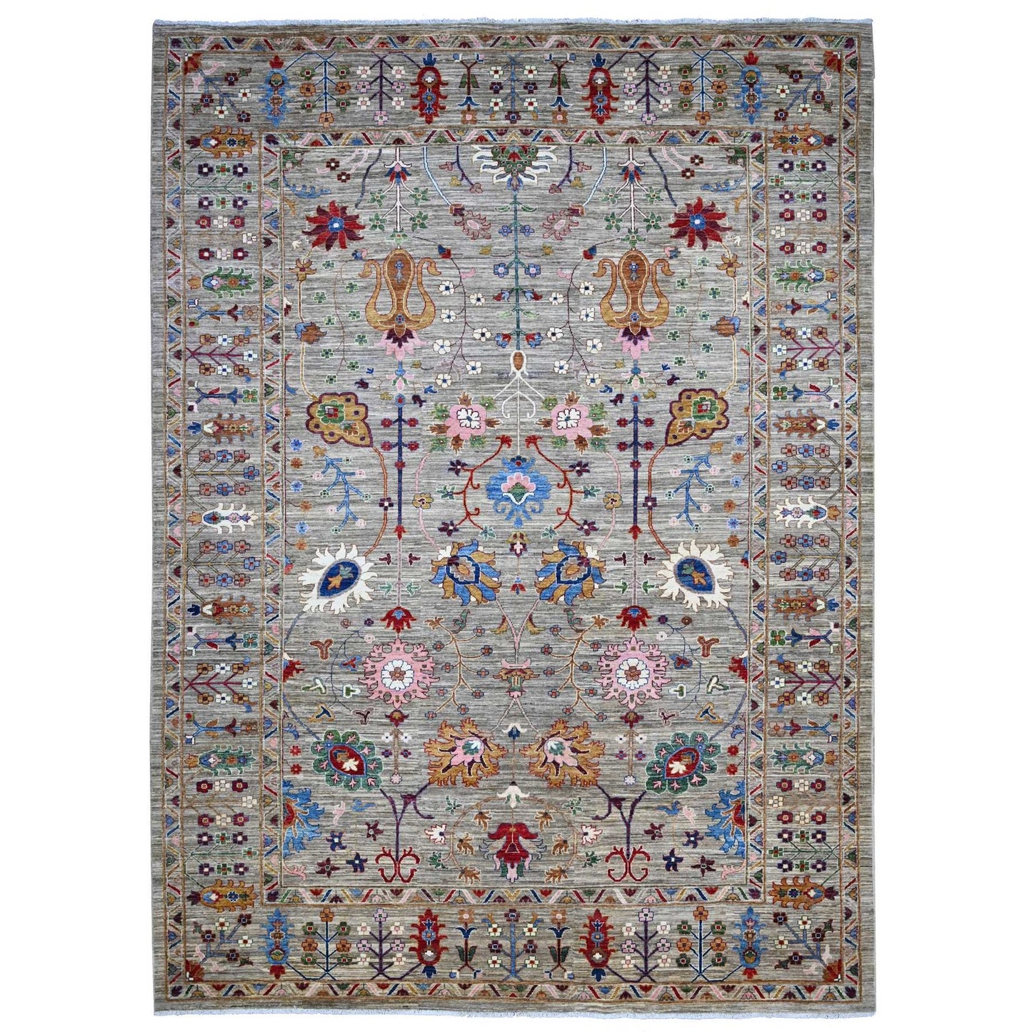 10'X13'8" Storm Gray Hand Knotted Sultani Floral Pattern Oriental Rug