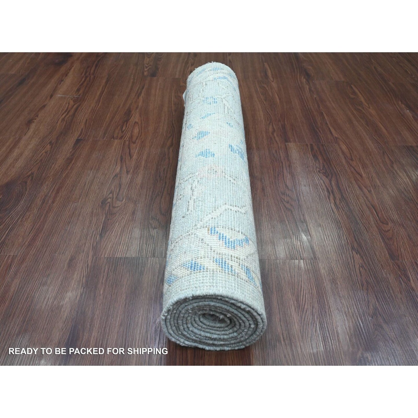 2'10"X9'7" Gray Angora Oushak Leaf Design Hand Knotted Wool Runner Rug