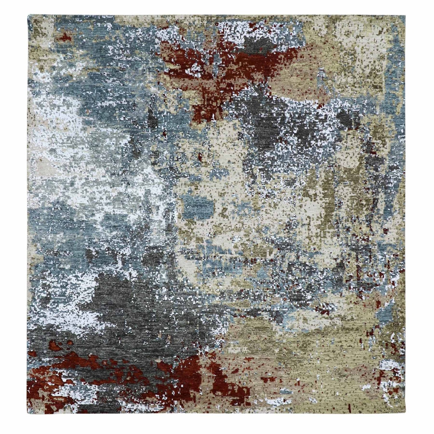 8'5"X8'5" Beige Hand Knotted Abstract Design Soft Wool Square Rug
