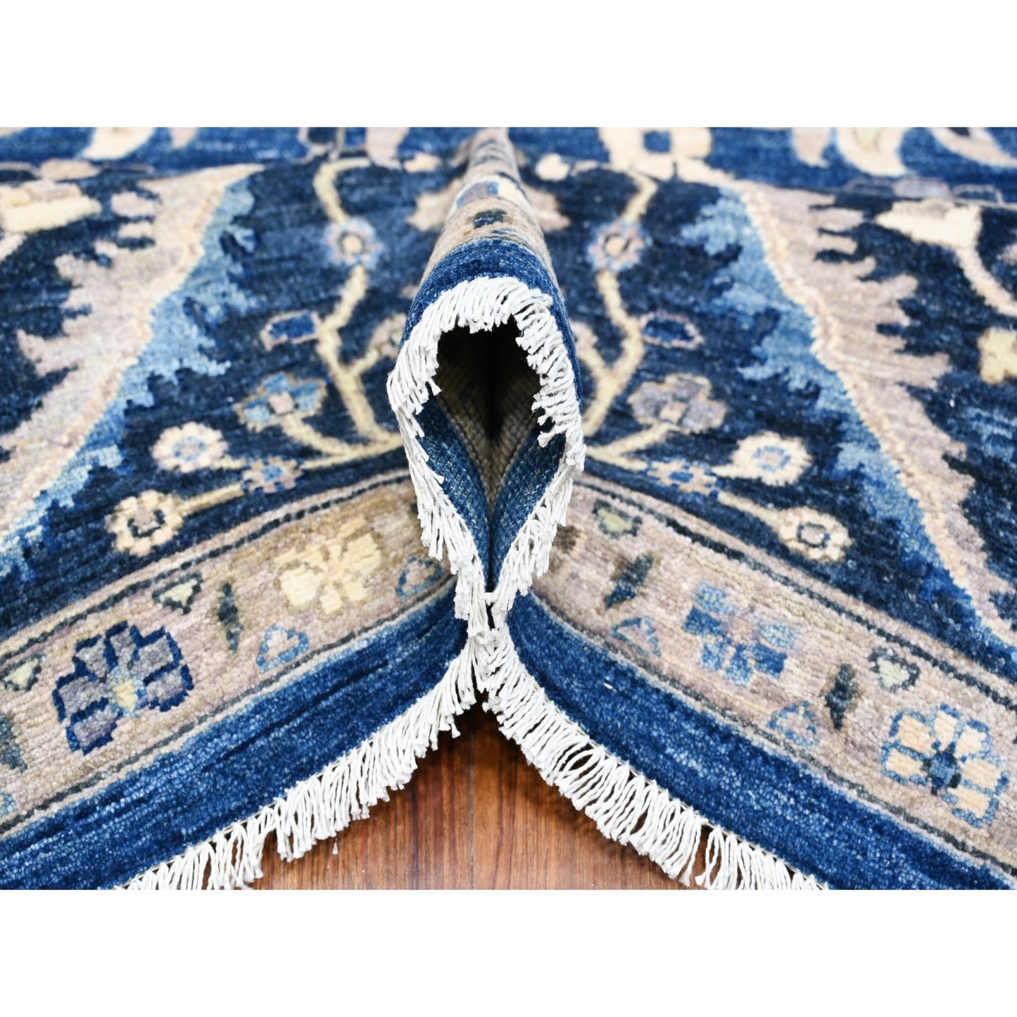9'X11'7" Blue Hand Knotted 100% Wool Peshawar Heris Design Oriental Rug