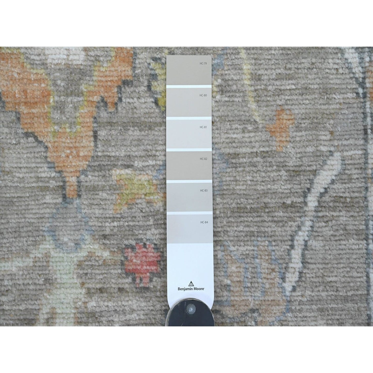 3'9"X12'1" Gray Hand Knotted Angora Oushak Leaf Design Wool Runner Rug