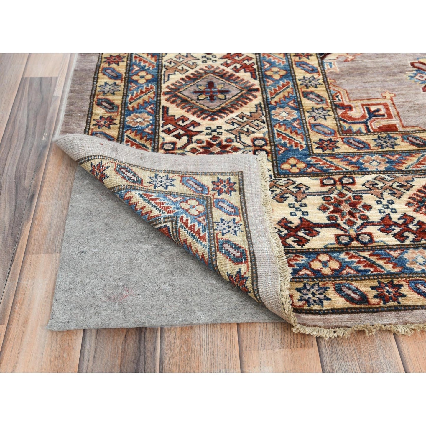 9'9"X9'9" Silver Pink Afghan Super Kazak Wool Hand Knotted Square Rug