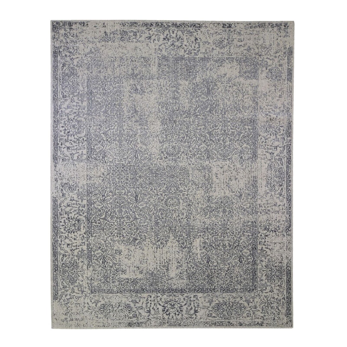 7'10"X9'9" Gray Fine Jacquard Hand Loomed Erased Design Wool And Silk Rug