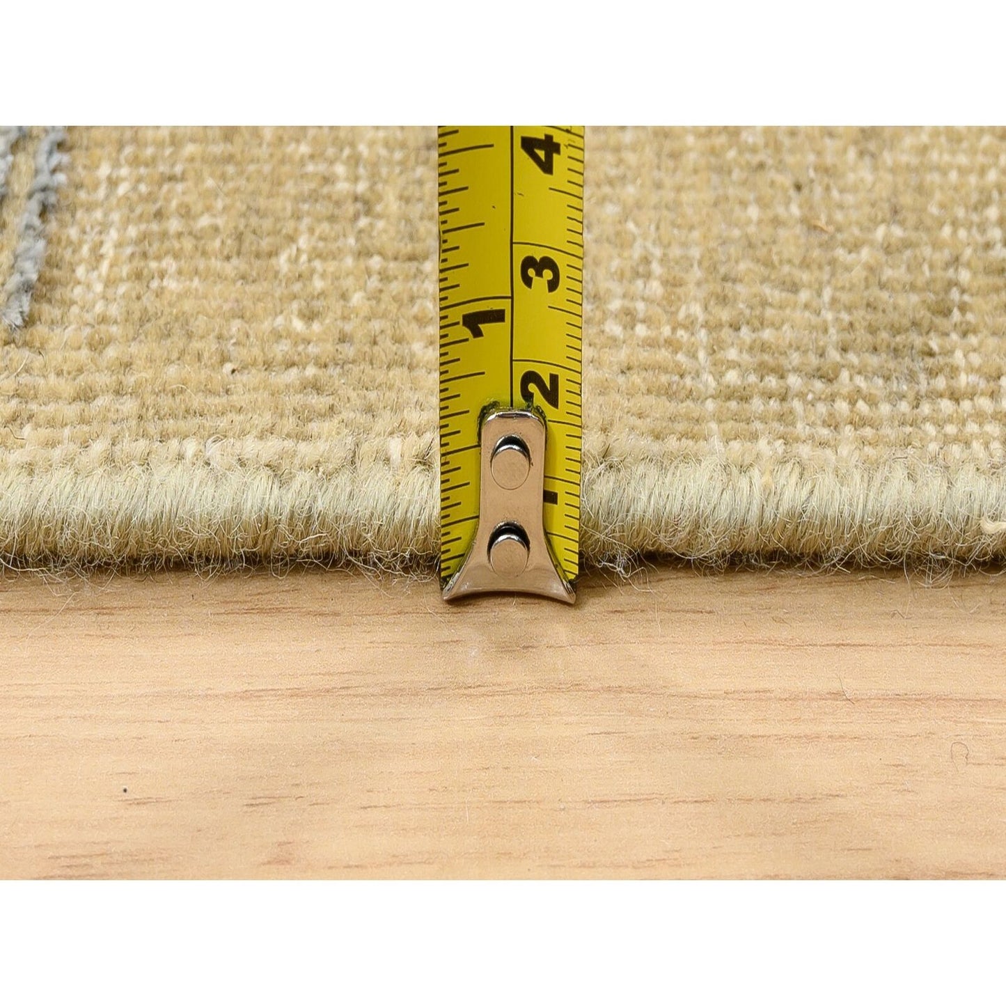 4'X12' Gold Brown Silk With Textured Wool Hand Knotted Wide Runner Rug