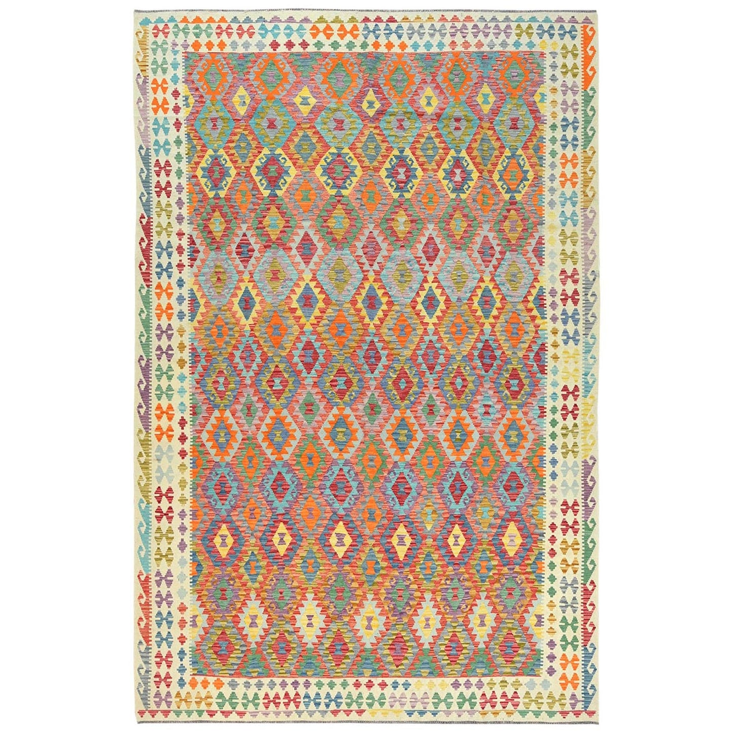 10'4"X16'1" Colorful Hand Woven Afghan Kilim Organic Wool Oversized Rug