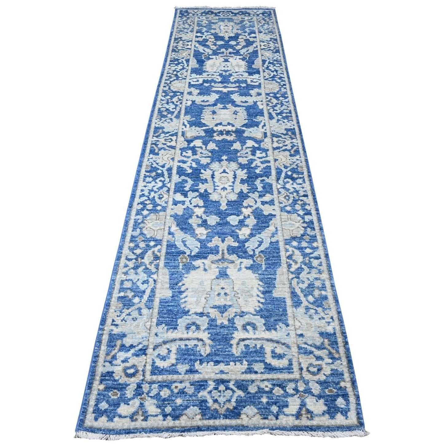 2'10"X11'9" Imperial Blue Afghan Angora Oushak Runner Oriental Rug