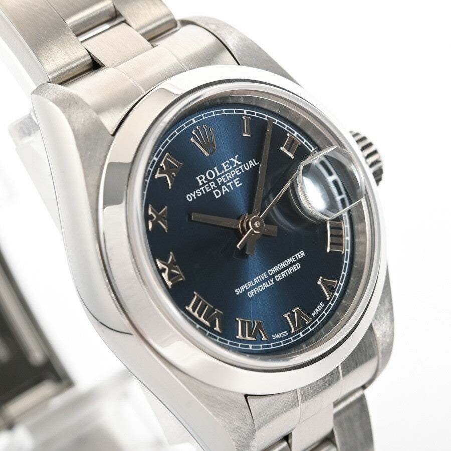 Rolex Oyster Perpetual Date 79160 Blue Case Size 26Mm Ladies Used Watch #61262