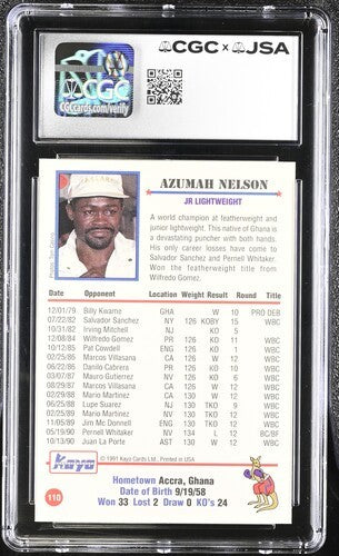 1991 Kayo Azumah Nelson Cgc X Jsa Auth Signed/Auto Boxing Card Ba202144
