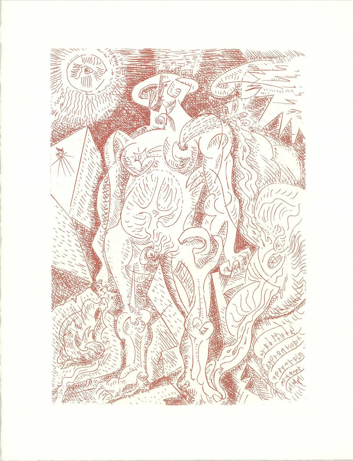 Andre Masson Le Septieme Chant " Etching Surrealism White Red