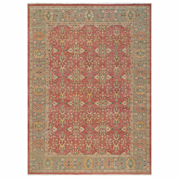 10'X13'9" Red Hand Knotted Antiqued Oushak Design Wool Oriental Rug