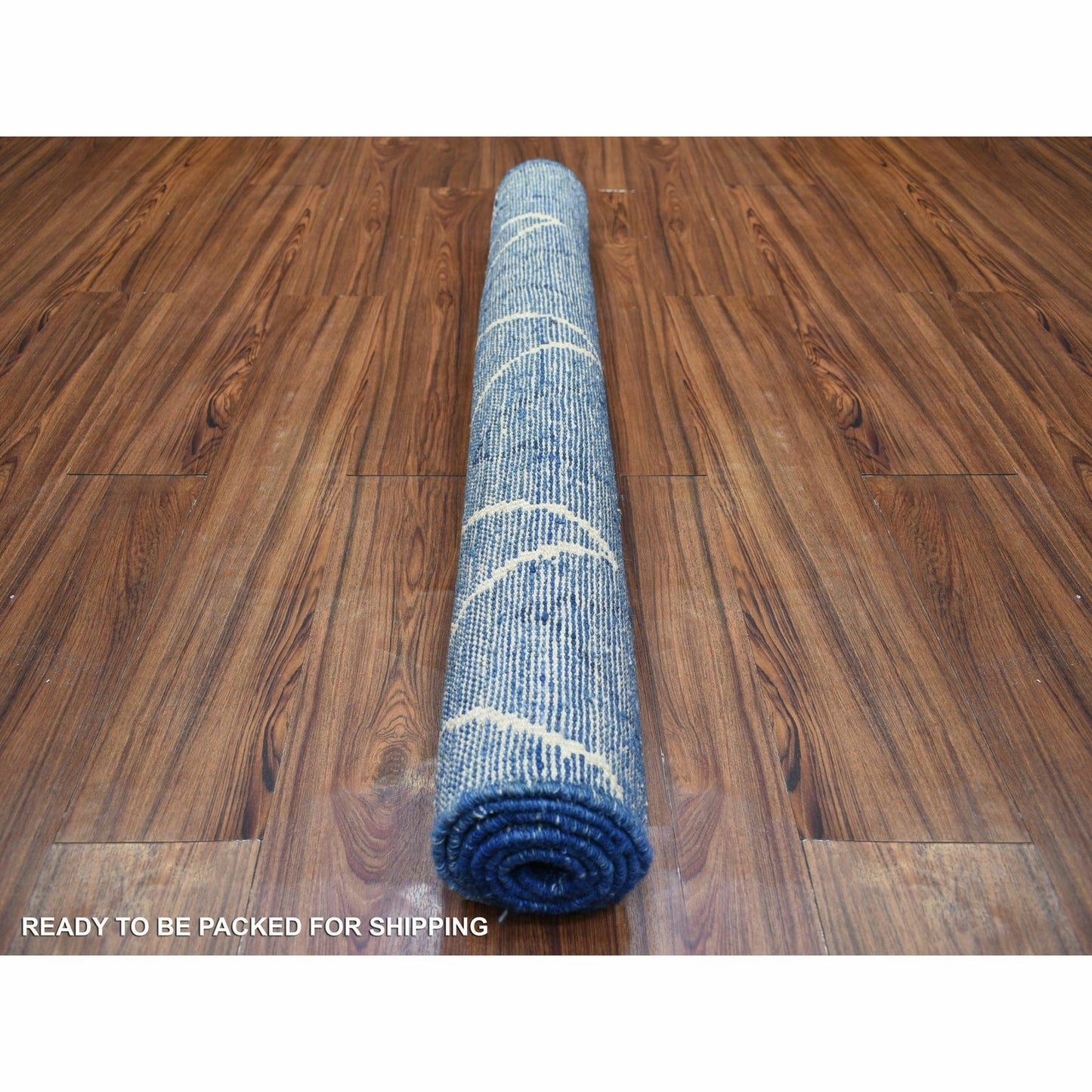 3'10"X5'9" Blue Hand Knotted Soft And Shiny Wool Moroccan Berber Rug