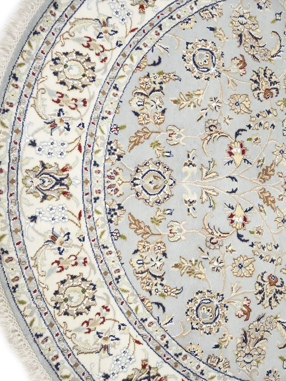 Handmade Round Indo-Nain Wool Rug 6X6 Ft Floral
