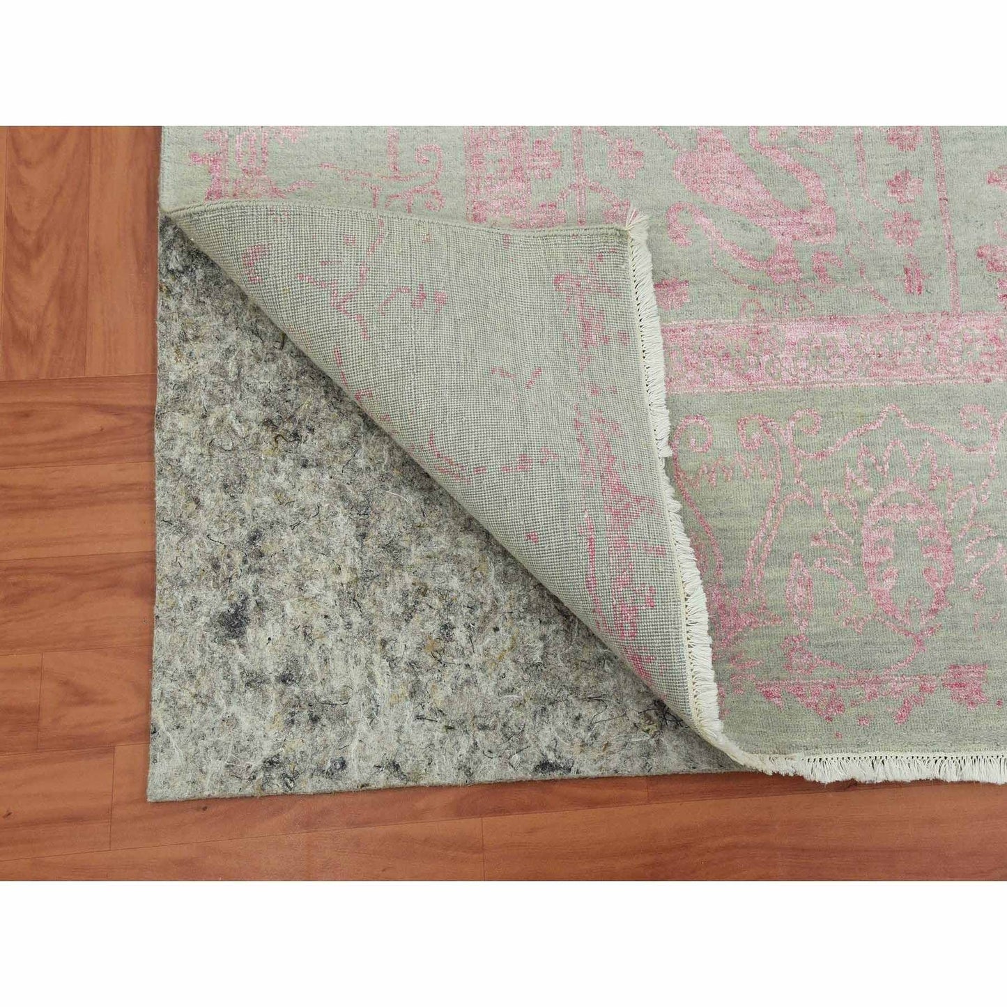 9'X11'10" Gray Broken Zoroastrian Design Wool And Silk Hand Knotted Rug
