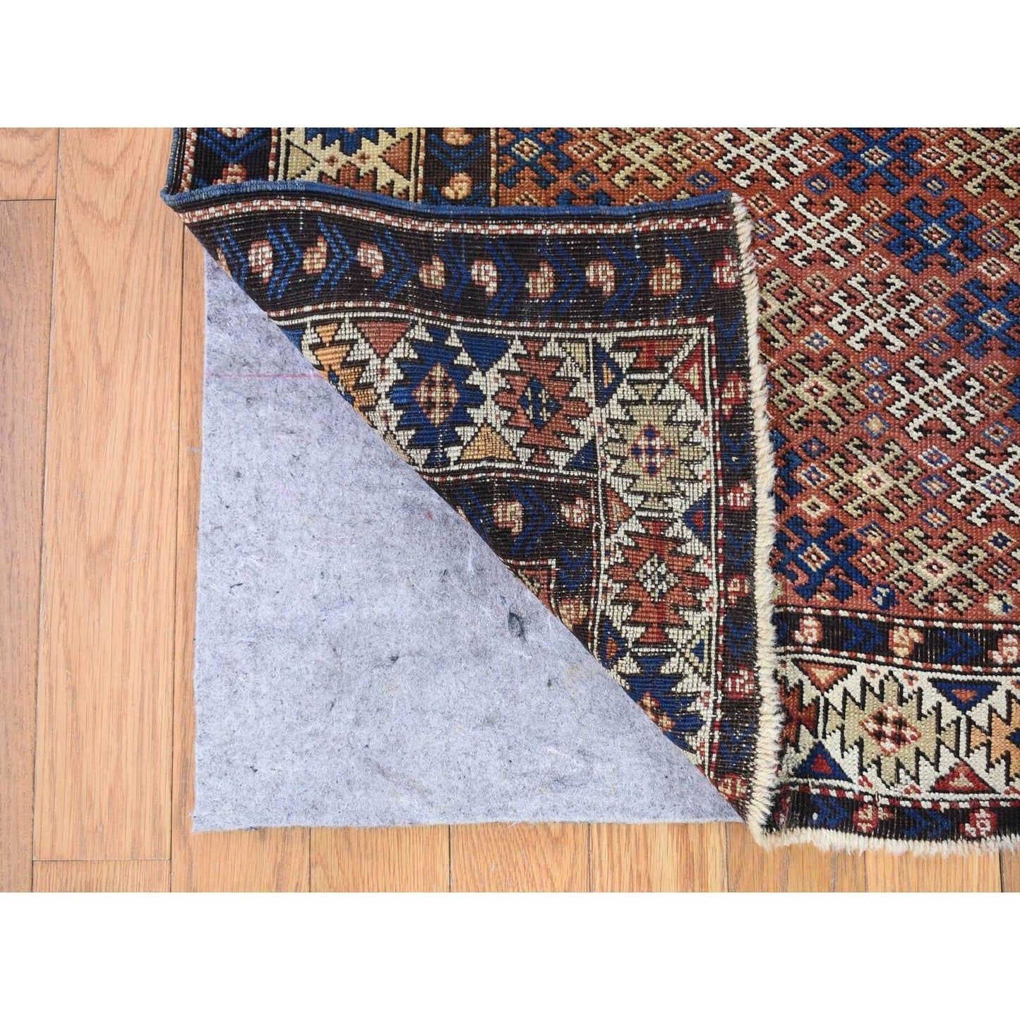 3'9"X4'8" Brown Antique Caucasian Kazak Pure Wool Hand Knotted Rug