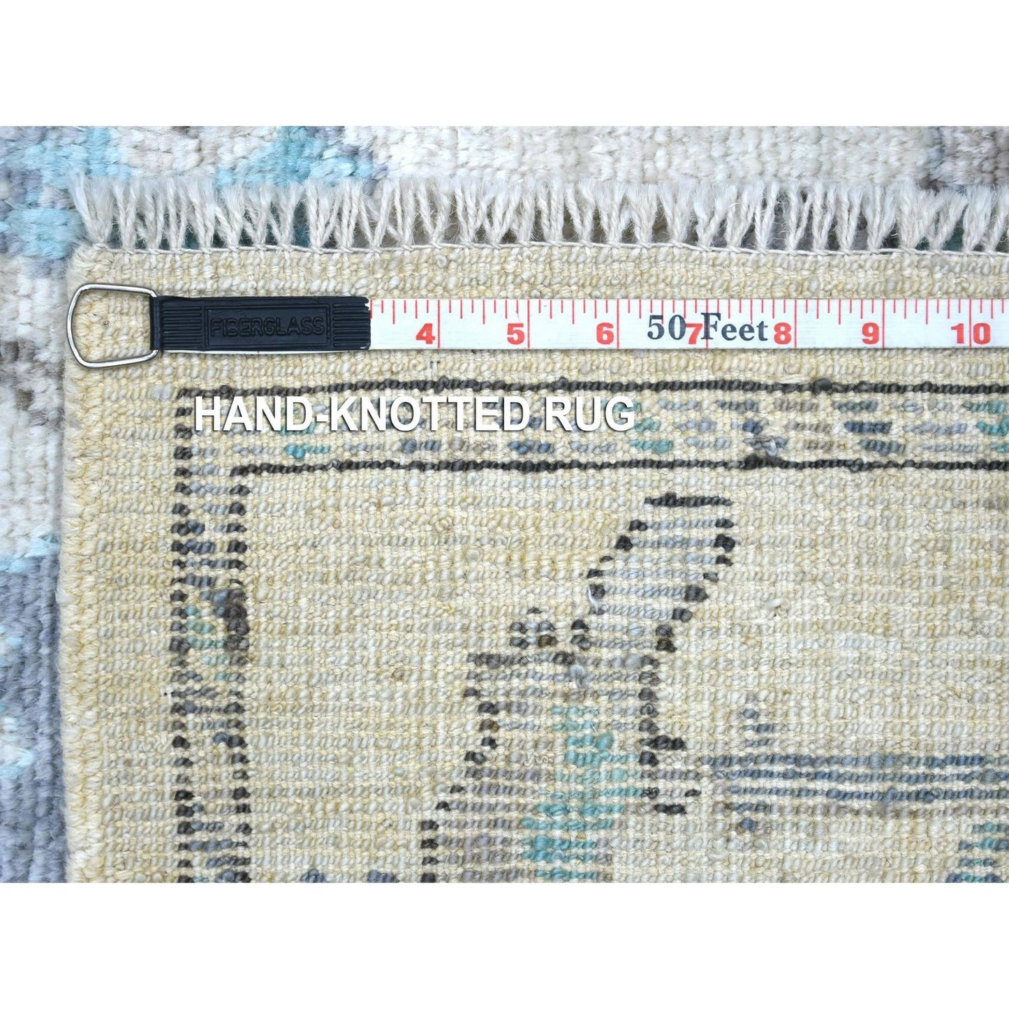 4'1"X5'10" Beige Afghan Angora Oushak Leaf Design Hand Knotted Wool Rug