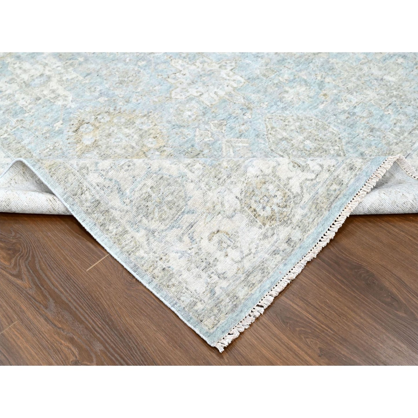 9'X12'1" Gray Antiqued Ziegler Mahal Design All Wool Hand Knotted Rug
