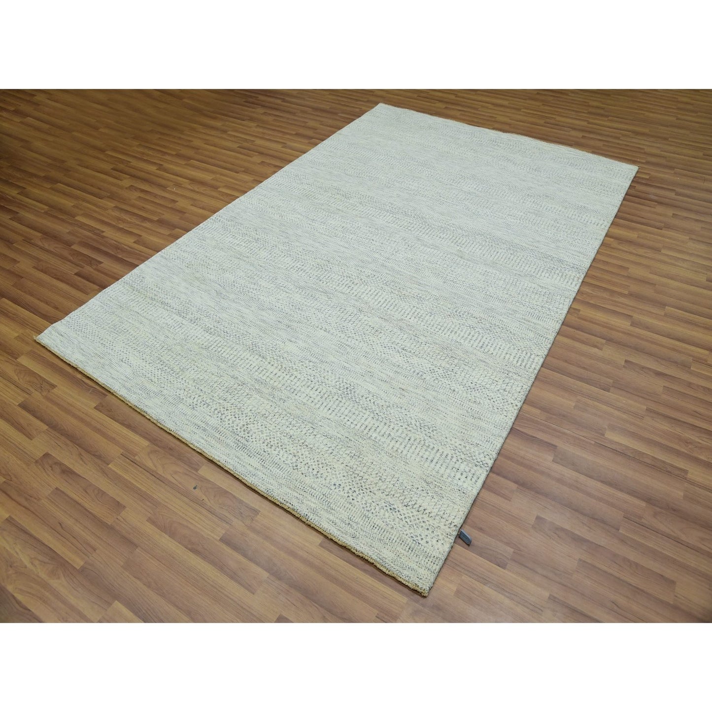 5'10"X9'1" Origami White Modern Grass Design Hand Knotted Oriental Rug