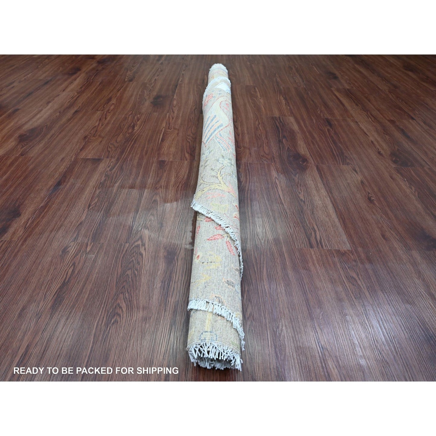 5'9"X5'9" Gray Hand Knotted Afghan Peshawar Birds Design Wool Round Rug