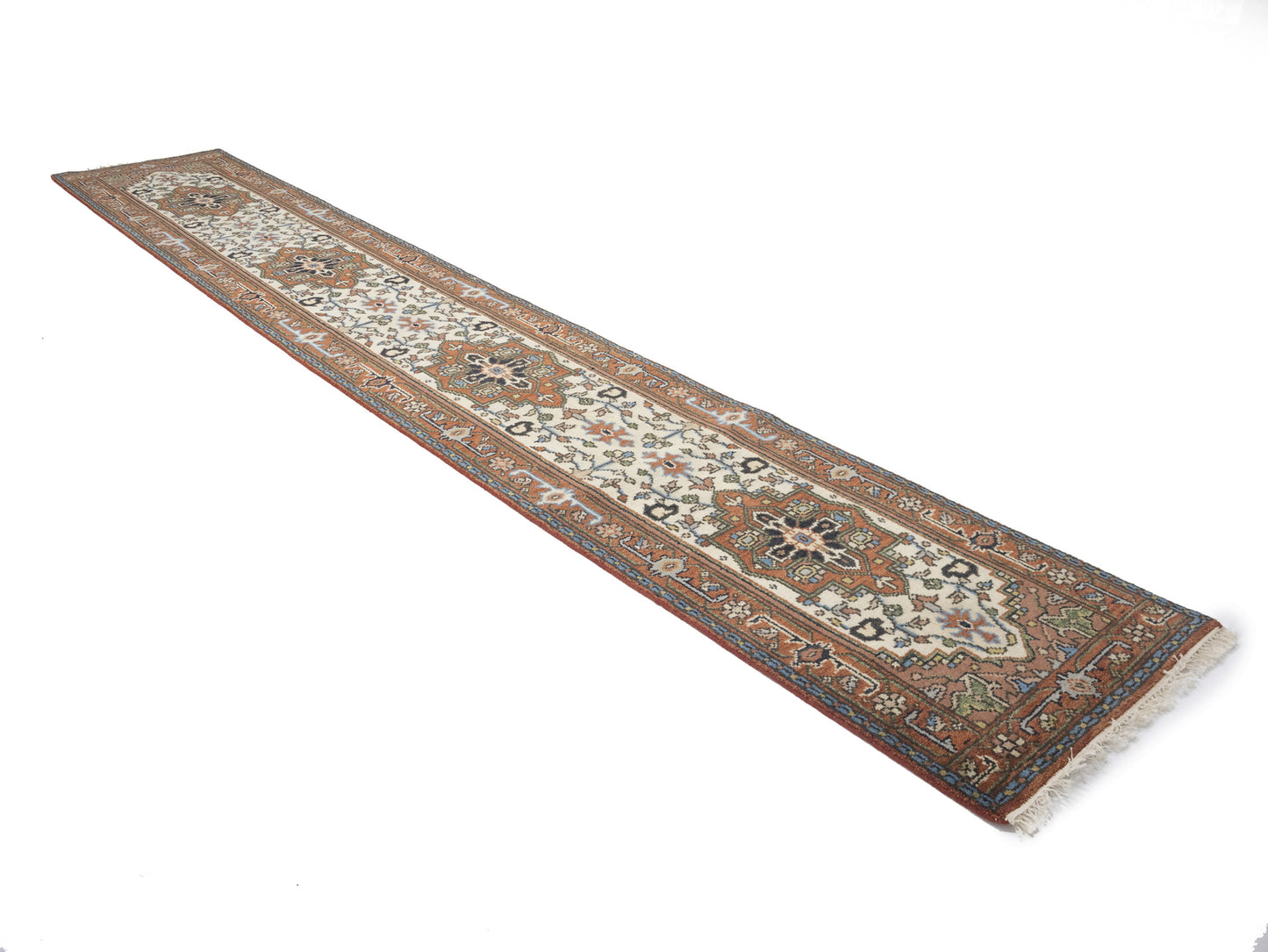 Oversized Heriz Serapi Floral Runner Hand-Knotted