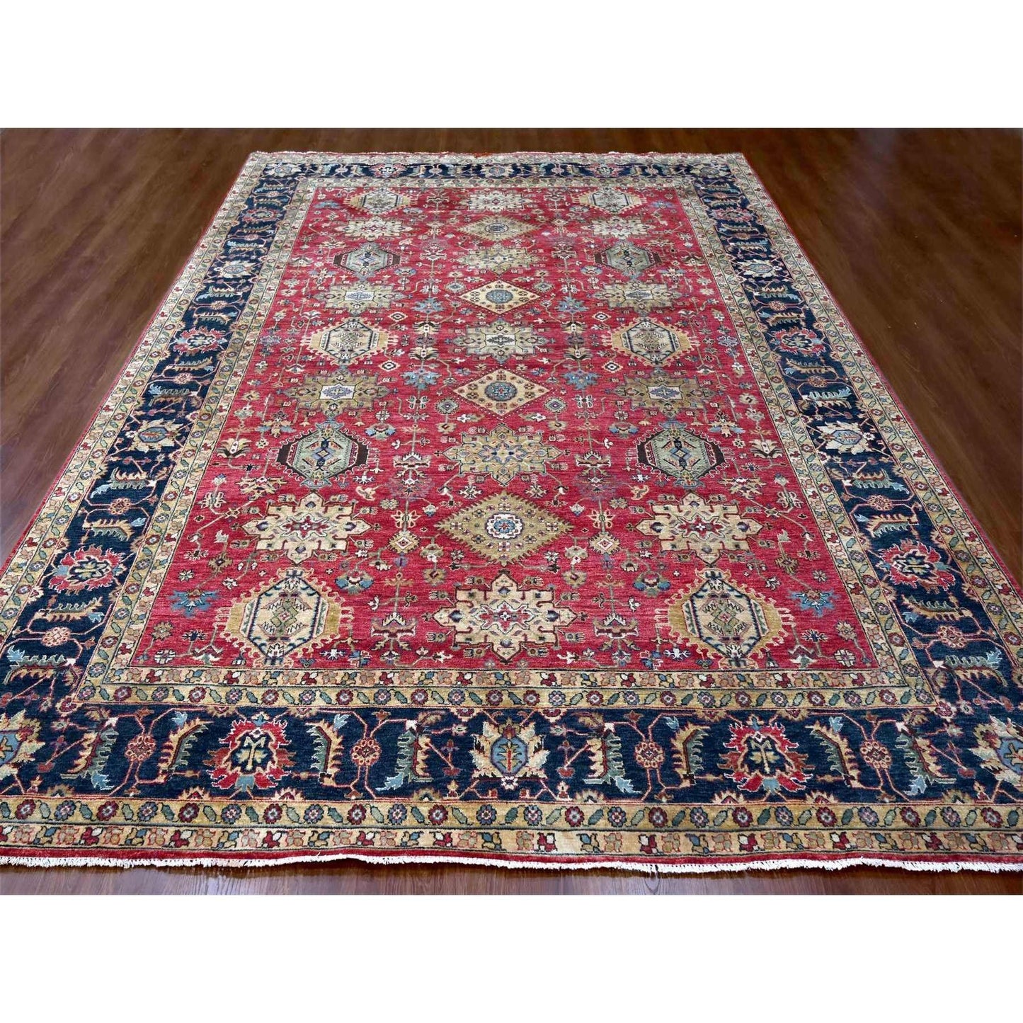 10'1"X13'10" Falcons Red Karjihooz Design Soft Wool Hand Knotted Rug