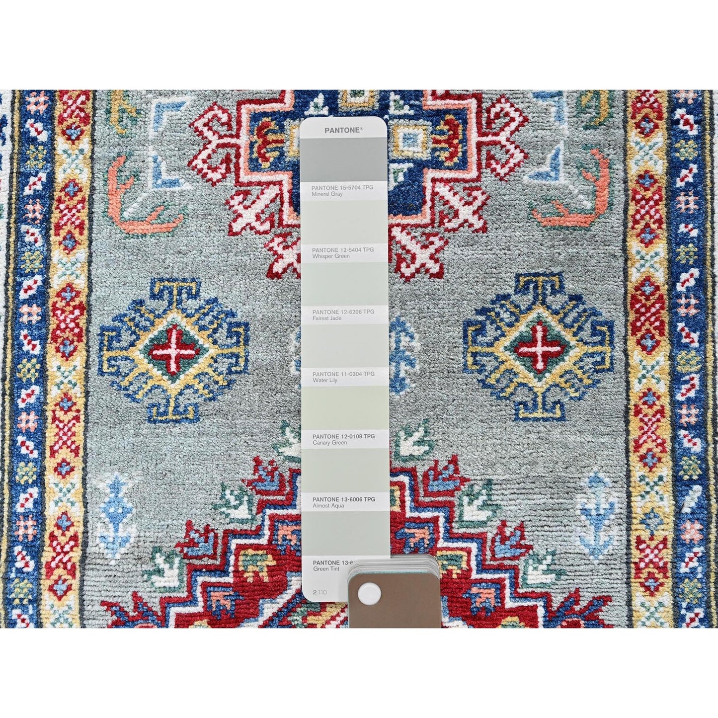 2'7"X9'3" Green Kazak With Geometric Design Wool Hand Knotted Runner Rug