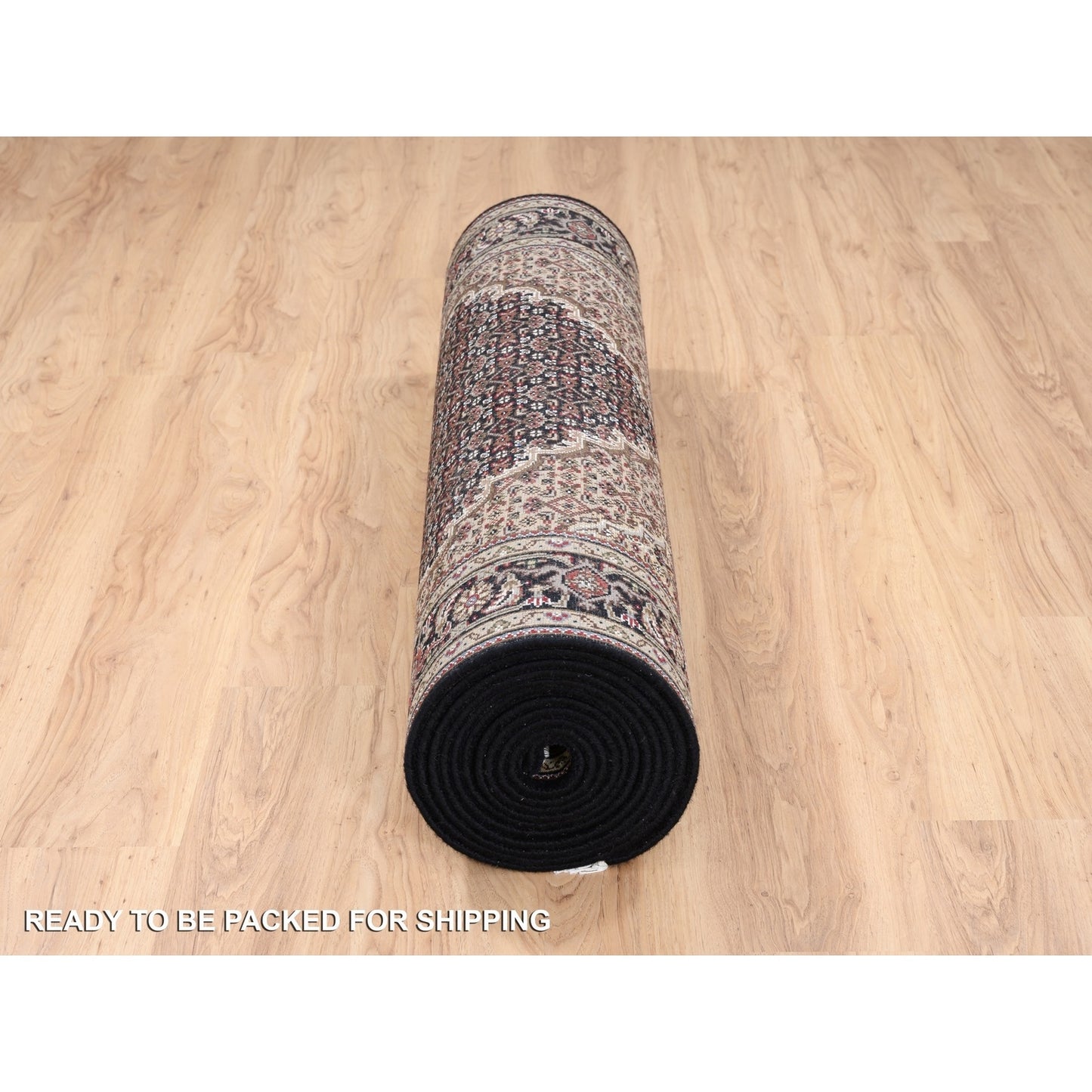 4'2"X20' Hand Knotted Wool And Silk Black Tebraz Mahi Wide Xl Runner Rug