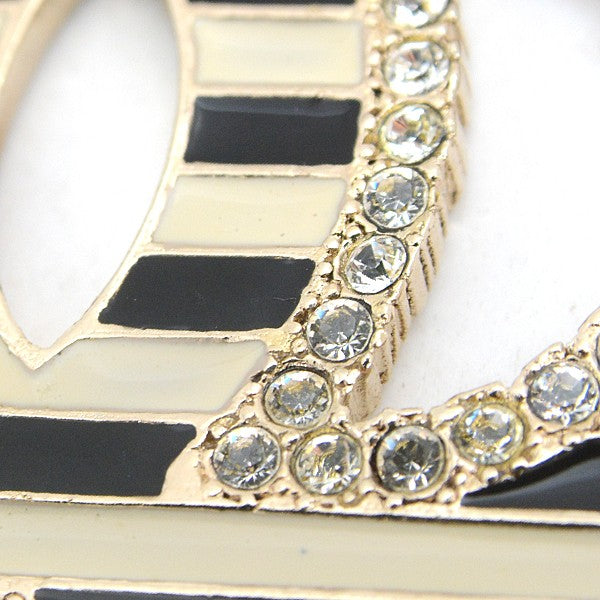 Chanel Necklace Coco Mark Striped Rhinestone Pendant Gold Color 06A Gp
